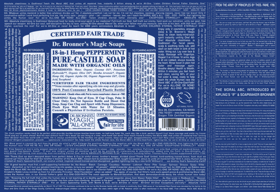 Dr. Bronner’s soap label - Peppermint, 32 oz. bottle